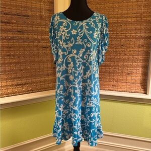 MSK Blue and White Floral Midi Dress